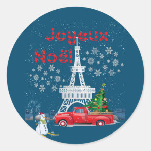 Pegatina Redonda Torre Eiffel de París Árbol de Navidad Camión Rojo