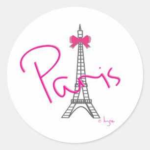 Pegatina Redonda Torre Eiffel de París con arco rosa