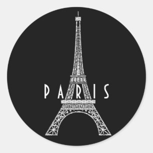 Pegatina Redonda Torre Eiffel de París Francia blanca linda