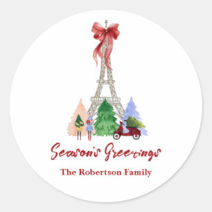 Pegatina Redonda Torre Eiffel de París Navidad Personalizada
