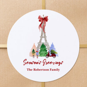 Pegatina Redonda Torre Eiffel de París Navidad Personalizada