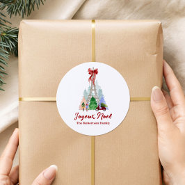 Pegatina Redonda Torre Eiffel de París Navidad Personalizada