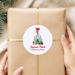 Pegatina Redonda Torre Eiffel de París Navidad Personalizada