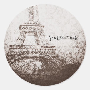 Pegatina Redonda Torre Eiffel de París Vintage y Rosas Chic Elegant