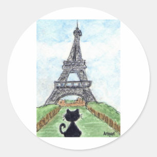 PEGATINA REDONDA TORRE EIFFEL DEL CAT NEGRO