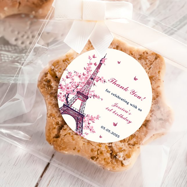 Pegatina Redonda Torre Eiffel París Primer Fiesta de cumpleaños (Subido por el creador)