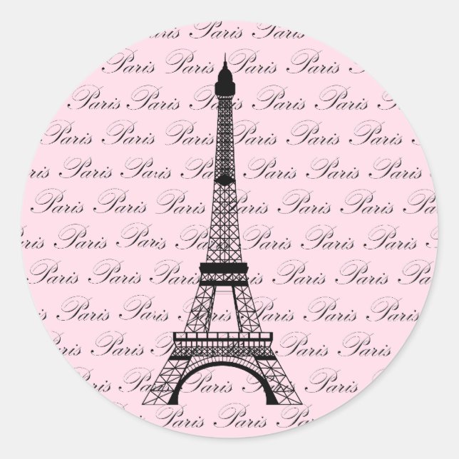 Pegatina Redonda Torre Eiffel París Rosa y Negra (Anverso)