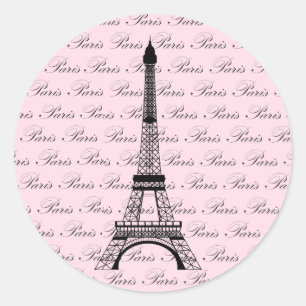 Pegatina Redonda Torre Eiffel París Rosa y Negra