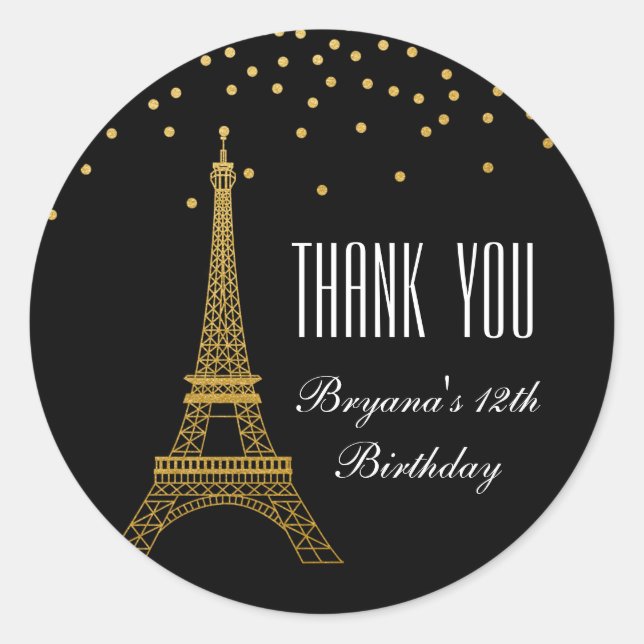 Pegatina Redonda Torre Eiffel París Stickers de fiesta dorados y ne (Anverso)