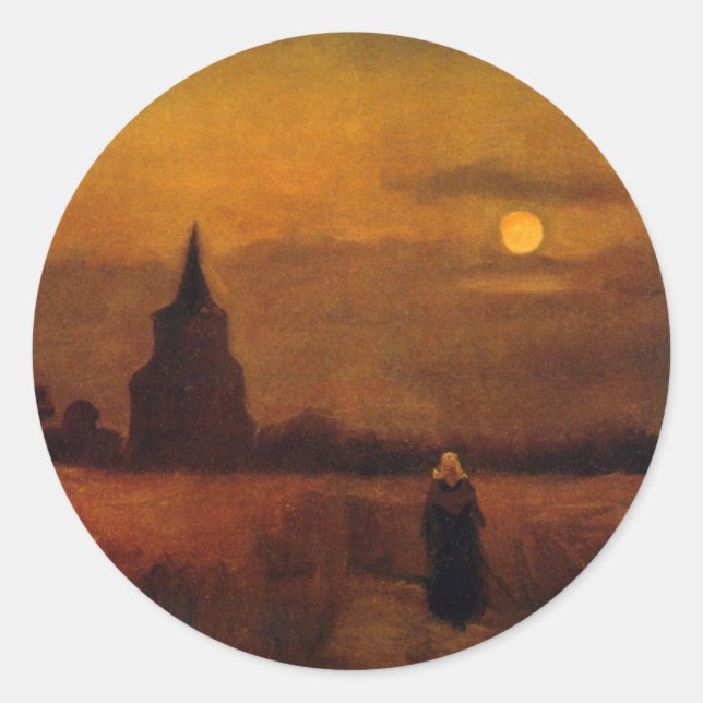 Pegatina Redonda Torre Vieja en los campos por Vincent van Gogh (Anverso)