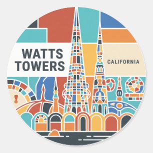 Pegatina Redonda Torres de Watts del Parque Histórico Estatal Simon