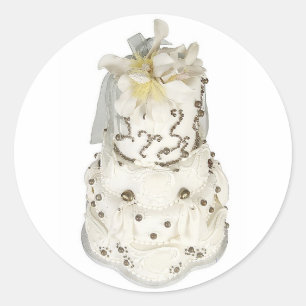 Pegatina Redonda Torta Boda Pearl Plateada