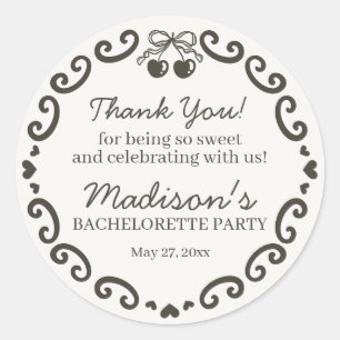 Pegatina Redonda Torta Coquette Corazón Retro Lazo Beige Despedida 