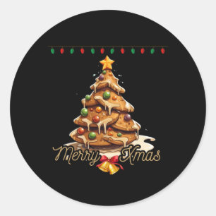 Pegatina Redonda ¡Torta de árbol de Navidad, feliz Navidad!