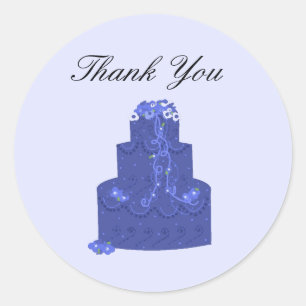 Pegatina Redonda Torta de Boda Azul Real Gracias