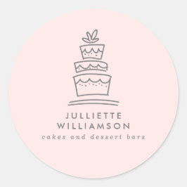 Pegatina Redonda Torta De Boda Dibujada A Mano Acuarela