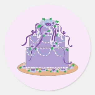 Pegatina Redonda Torta de boda morada