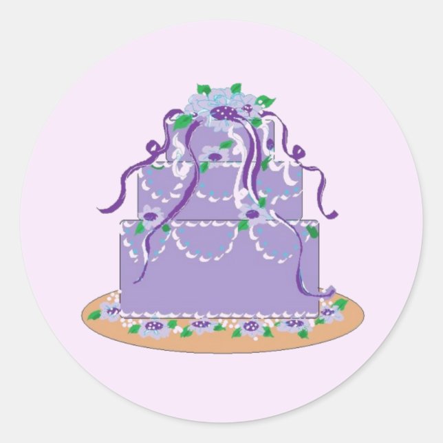 Pegatina Redonda Torta de boda morada (Anverso)