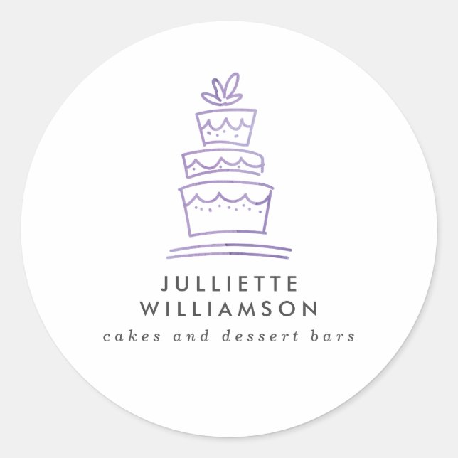 Pegatina Redonda Torta de boda pintada a mano con acuarela (Anverso)