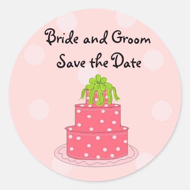 Pegatina Redonda Torta de Boda Save the Date (Anverso)