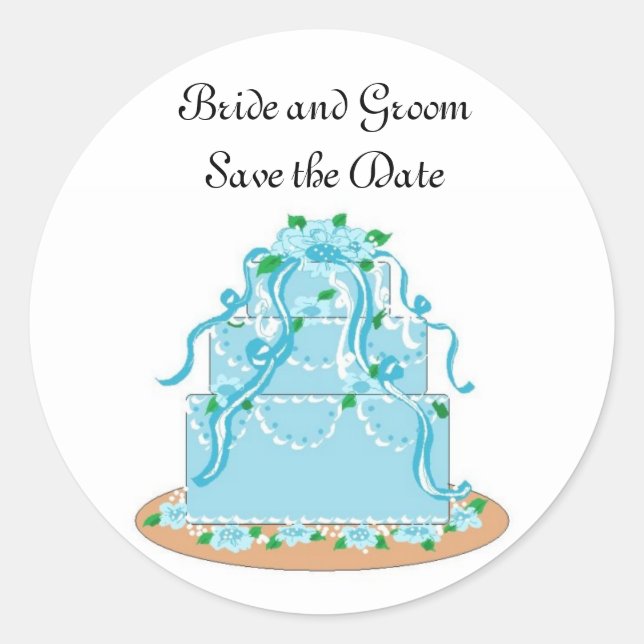 Pegatina Redonda Torta de Boda Save the Date (Anverso)