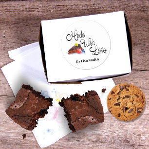 Pegatina Redonda Torta De Chocolate Con Bayas Al Acuarela Hecha Con