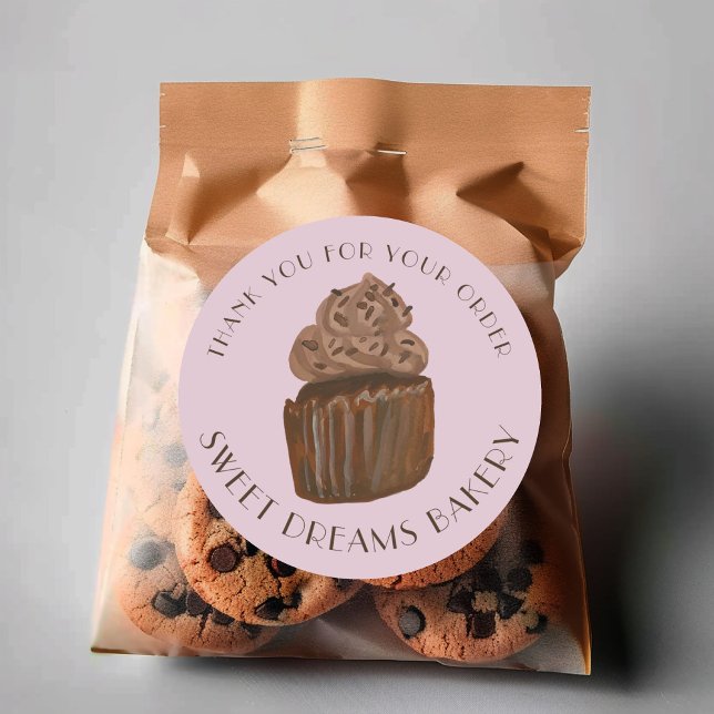Pegatina Redonda Torta de chocolate para comer panadería ORDEN GRAC (Chocolate Cupcake Catering Bakery ORDER THANK YOU Classic Round Sticker
)