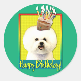 Pegatina Redonda Torta de cumpleaños - Bichon Frise