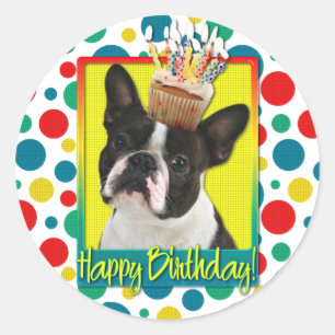 Pegatina Redonda Torta de cumpleaños - Boston Terrier