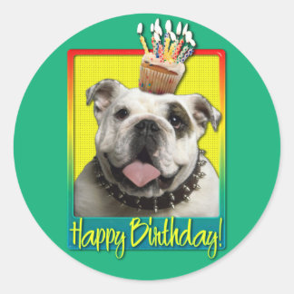 Pegatina Redonda Torta de cumpleaños - Bulldog - ligero
