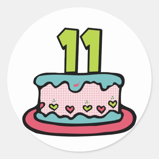 Pegatina Redonda Torta De Cumpleanos De 11 Anos Zazzle Es