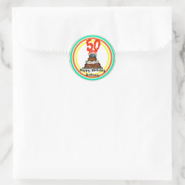 Pegatina Redonda Torta de cumpleaños en llamas con 50 velas