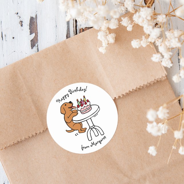 Pegatina Redonda Torta de cumpleaños Fox Red Labrador Personalizado (Birthday Cake Fox Red Labrador Stickers for celebrating Birthday.  Cute Fox Red Lab Cartoon Design.)
