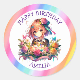 Pegatina Redonda Torta de cumpleaños personalizada de anime de arco
