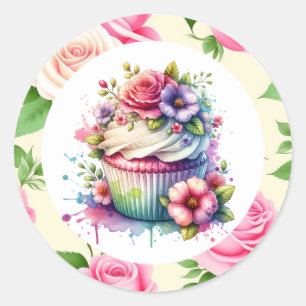 Pegatina Redonda Torta de cumpleaños Shabby Chic Floral