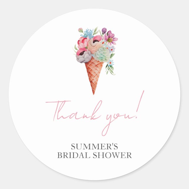 Pegatina Redonda Torta de helado de acuarela floral rosa para despe (Anverso)