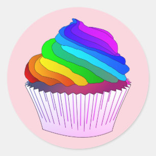Pegatina Redonda Torta de helado de arcoiris