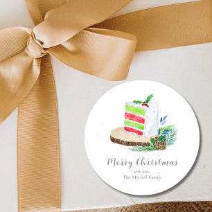 Pegatina Redonda Torta de Navidad con Acuarela Personalizable Fiest