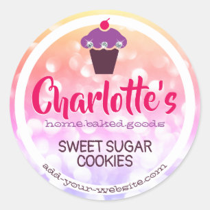 Pegatina Redonda Torta de pastel de Purpurina de arcoiris rosado Gi