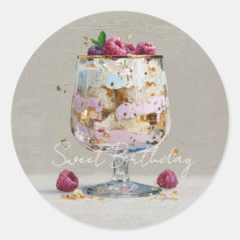 Pegatina Redonda Torta De Pintura Al Óleo Rosa Chic Fiesta Floral C