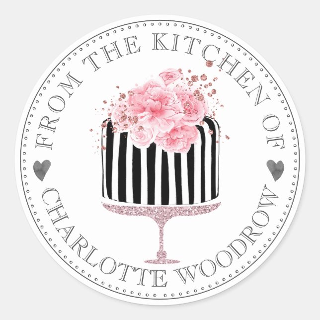 Pegatina Redonda Torta De Postre Glaseado Acuarela Con Rayas Capric (Anverso)