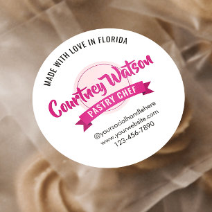 Pegatina Redonda Torta de repostería de panadería de pasteles rosad