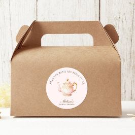 Pegatina Redonda Torta de té rosa pastel oro Desayuno nupcial