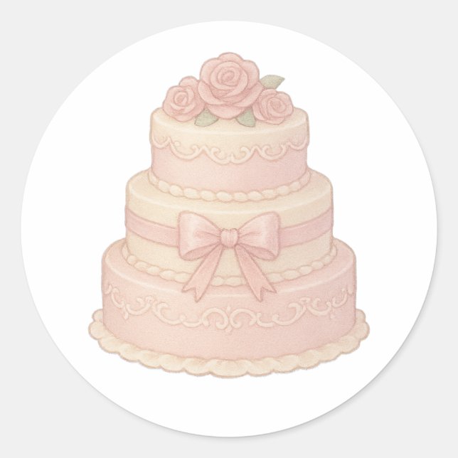 Pegatina Redonda Torta de varios pisos con rosas (Anverso)