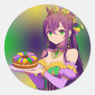 Pegatina Redonda Torta del Rey Anime Mardi Gras