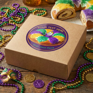 Pegatina Redonda Torta del Rey de Mardi Gras y Bebé Personalizados