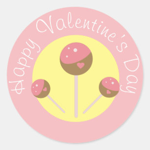 Pegatina Redonda Torta Dulce Paleta de San Valentín Rosa Redonda Cl