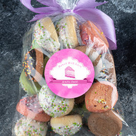 Pegatina Redonda Torta Rosa Acuarela Elegante Horneada Con Amor