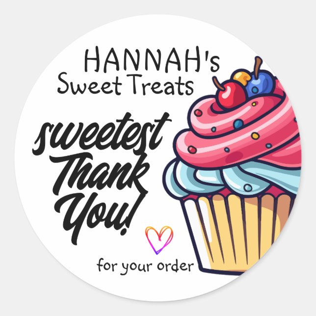 Pegatina Redonda Torta rosa con cerezas arriba, gracias (Anverso)