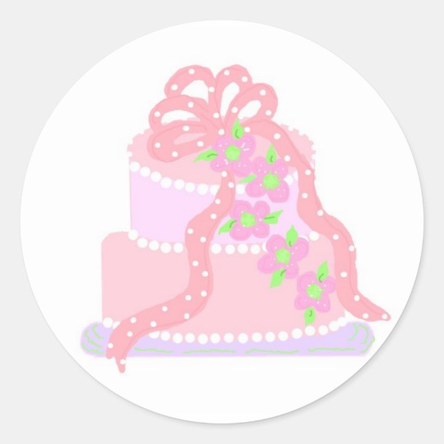 Pegatina Redonda Torta Rosa Elegante (Anverso)